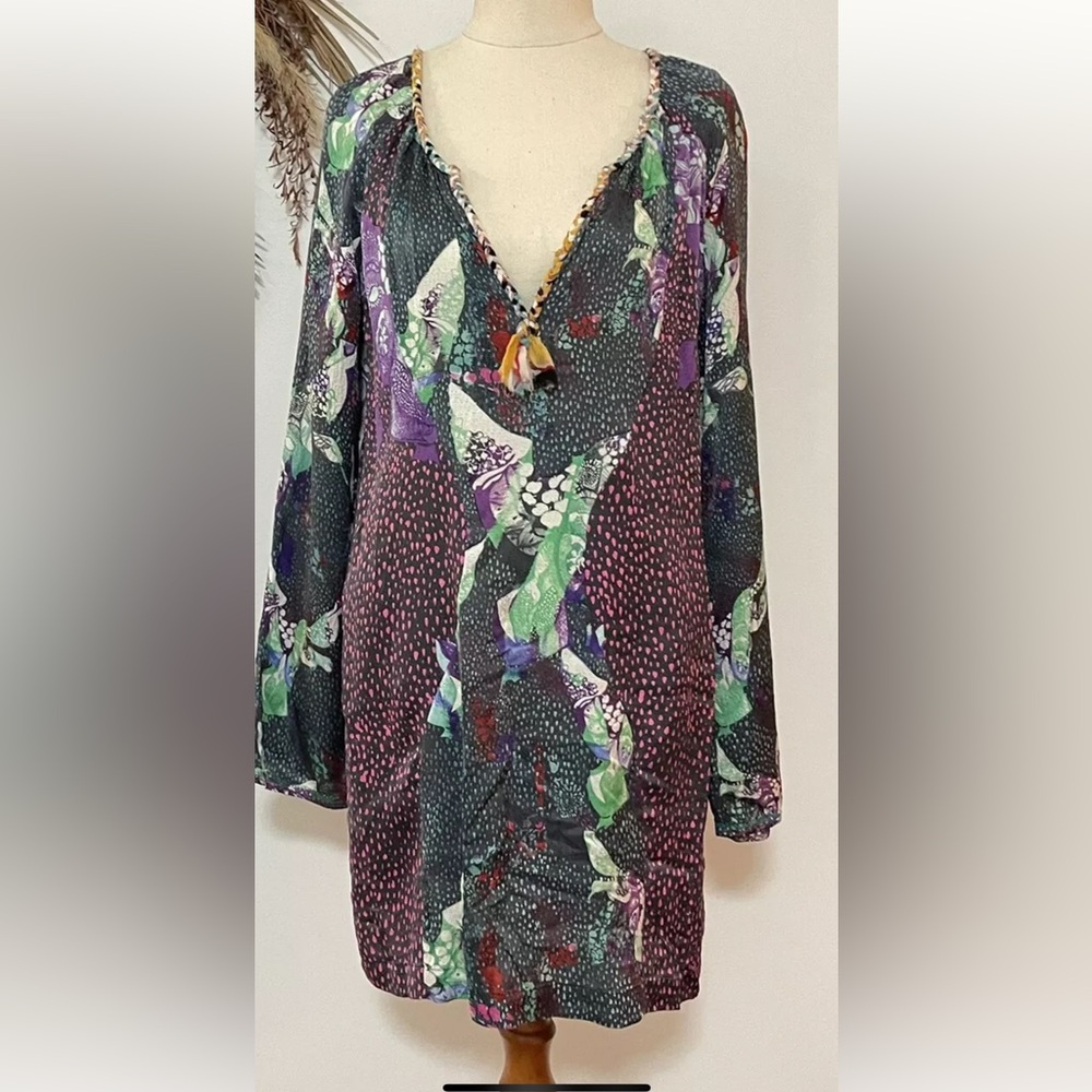 Custo Barcelona Silk 4 Bird Purple and Blue  Blouse / tunic